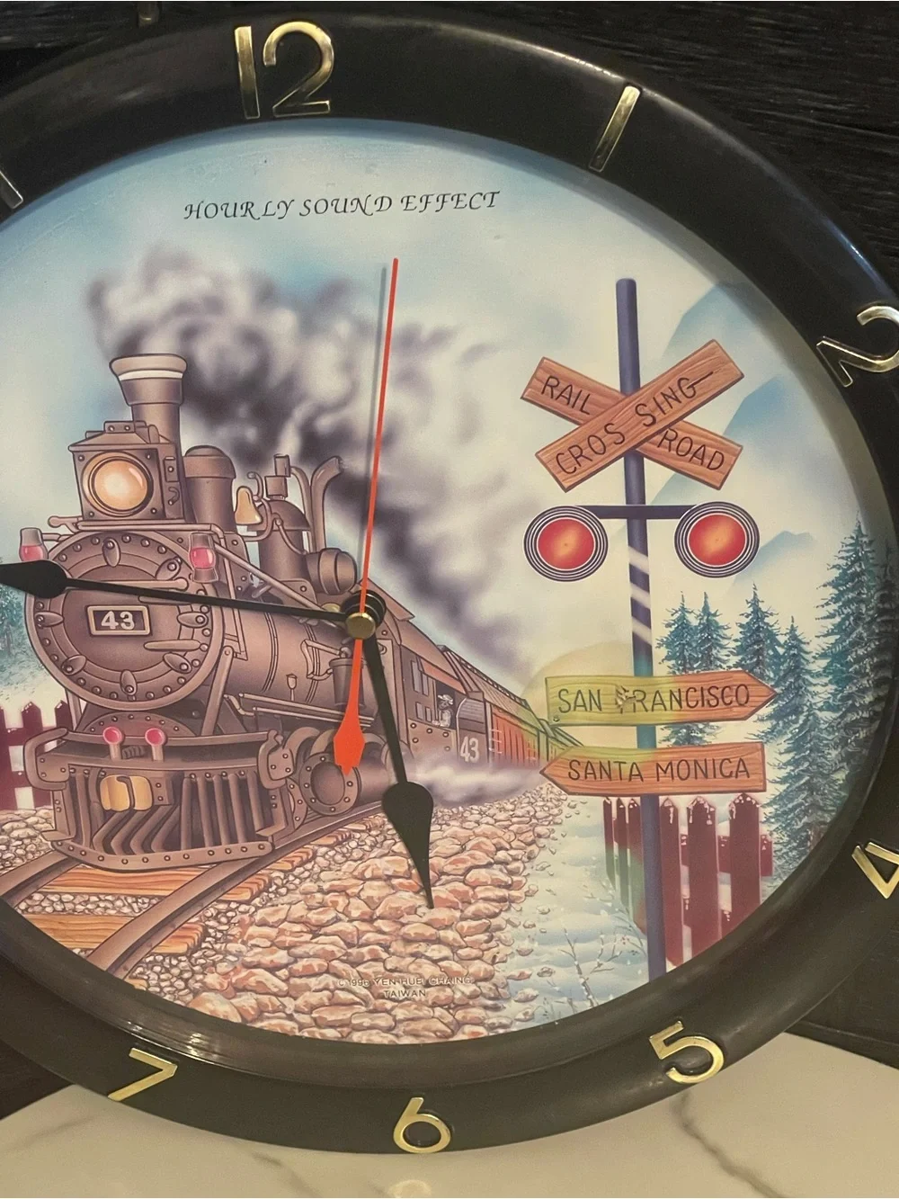 Vintage Train Wall Clock 11.5” Working Sound Railroad Crossing Steam Engine